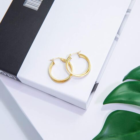 Hoops & Loops 925 Sterling Silver Intertwining Double Square Tube Two-Tone Polished Round Hoop Earrings for Women Teen Girls in Saudi Arabia