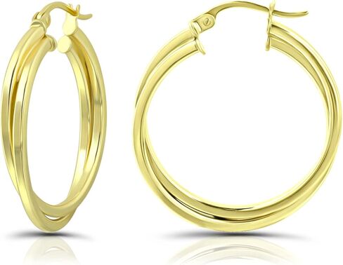 Hoops & Loops 925 Sterling Silver Intertwining Double Square Tube Two-Tone Polished Round Hoop Earrings for Women Teen Girls in Saudi Arabia