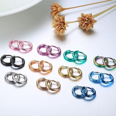 316L Stainless Steel Hoop Earrings for Women Men Tiny Cartilage Hoop Earrings Small Huggie Hinged Hoop Earrings 8/10/12MM Silver Gold Black Hoop Earrings in Saudi Arabia