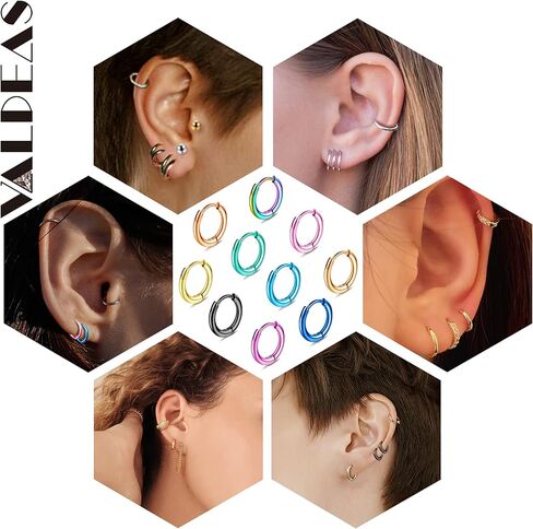 316L Stainless Steel Hoop Earrings for Women Men Tiny Cartilage Hoop Earrings Small Huggie Hinged Hoop Earrings 8/10/12MM Silver Gold Black Hoop Earrings in Saudi Arabia