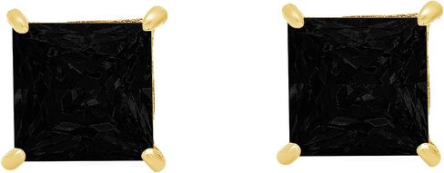 4.0 ct Brilliant Princess Cut Solitaire Flawless Genuine Natural Black Onyx Gemstone VVS1 Ideal Pair of Designer Stud Earrings Solid 14k Yellow Gold Screw Back in Saudi Arabia