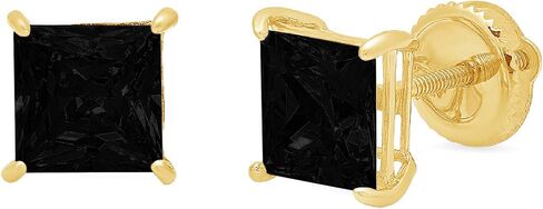 4.0 ct Brilliant Princess Cut Solitaire Flawless Genuine Natural Black Onyx Gemstone VVS1 Ideal Pair of Designer Stud Earrings Solid 14k Yellow Gold Screw Back in Saudi Arabia