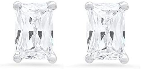 2.1ct Brilliant Emerald Cut Solitaire Fine Jewelry White Created Sapphire Pair of Stud Earrings Solid 14k White Gold Butterfly Push Back in Saudi Arabia