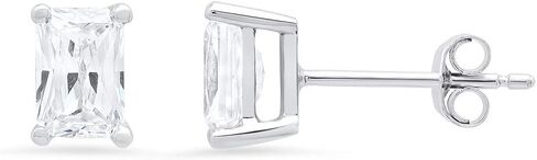 2.1ct Brilliant Emerald Cut Solitaire Fine Jewelry White Created Sapphire Pair of Stud Earrings Solid 14k White Gold Butterfly Push Back in Saudi Arabia