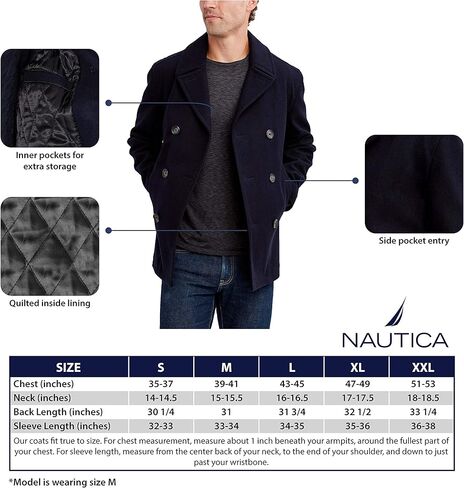 Nautica Men's Classic Double Breasted Peacoat, Charcoal, 2XT in Saudi Arabia