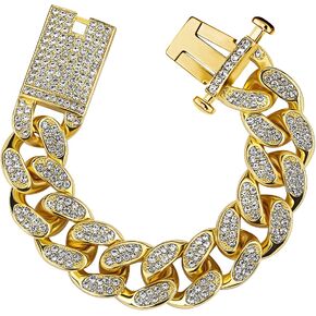 OYOGAA 20mm Diamond Chunky Miami Cuban Link Chain for Men Iced Out 14K Gold Plated Necklace Silver Bracelet Women Copper Clasp