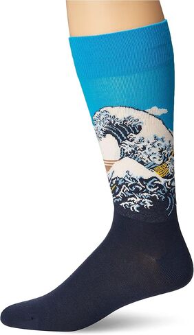 Hot Sox Men's Famous Artist Series Novelty Crew Socks, Wave (Blue/Navy), Shoe Size: 6-12,sock size: 10-13 in Saudi Arabia