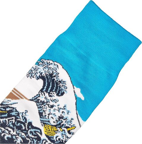Hot Sox Men's Famous Artist Series Novelty Crew Socks, Wave (Blue/Navy), Shoe Size: 6-12,sock size: 10-13 in Saudi Arabia