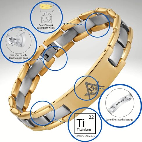 MasonicMan Black Titanium Freemasonry Masonic Bracelet with Ajusting Tool and Gift Box in Saudi Arabia
