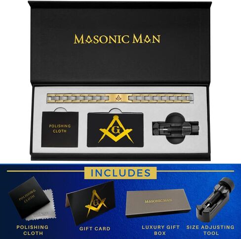 MasonicMan Black Titanium Freemasonry Masonic Bracelet with Ajusting Tool and Gift Box in Saudi Arabia