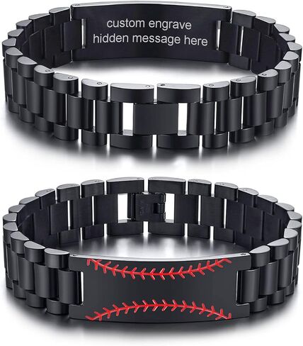 MEALGUET Personalized Baseball Number Bracelet Gift : Stainless Steel Customize Jersey Number & Hidden Message Motivational Inspirational Baseball Bracelet for Boys Men Coach, Sports Jewelry Gifts in Saudi Arabia