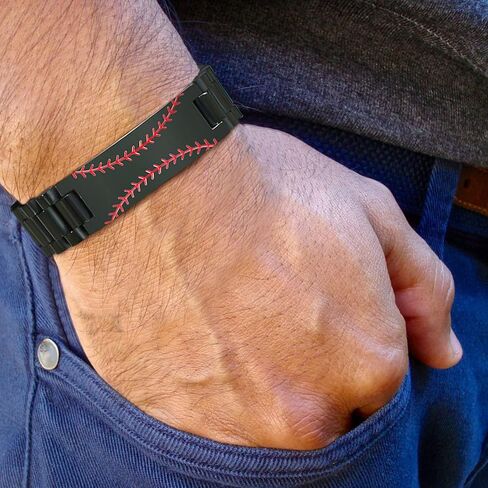 MEALGUET Personalized Baseball Number Bracelet Gift : Stainless Steel Customize Jersey Number & Hidden Message Motivational Inspirational Baseball Bracelet for Boys Men Coach, Sports Jewelry Gifts in Saudi Arabia