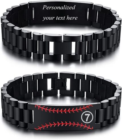 MEALGUET Personalized Baseball Number Bracelet Gift : Stainless Steel Customize Jersey Number & Hidden Message Motivational Inspirational Baseball Bracelet for Boys Men Coach, Sports Jewelry Gifts in Saudi Arabia