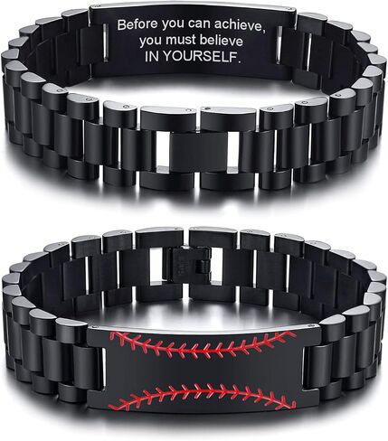MEALGUET Personalized Baseball Number Bracelet Gift : Stainless Steel Customize Jersey Number & Hidden Message Motivational Inspirational Baseball Bracelet for Boys Men Coach, Sports Jewelry Gifts in Saudi Arabia