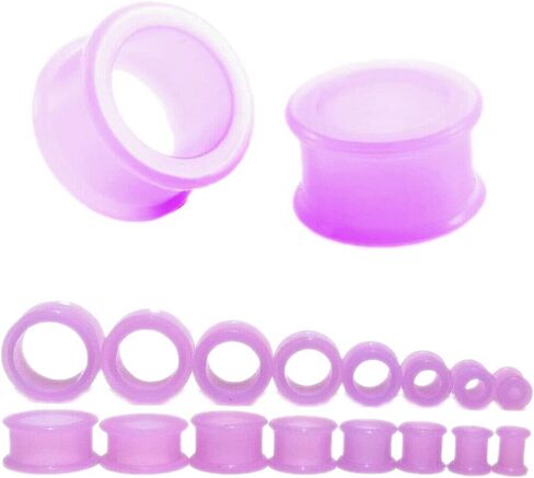 Pair 0G (8MM) PURPLE SILICONE FLAT FLARE TUNNELS Double Flare Gauges Thin Soft Flexible Flesh Plugs (2pcs) in Saudi Arabia