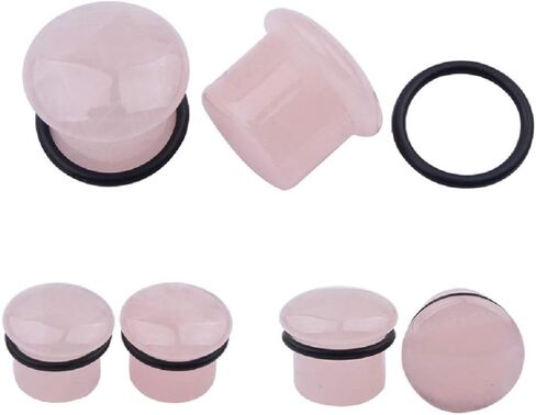 Single Flared Rose Rose Quartz Ear Gauges Plugs Tunnels Expanders Natural Stone Earrings Piercing Jewelry (00g(10mm)) in Saudi Arabia