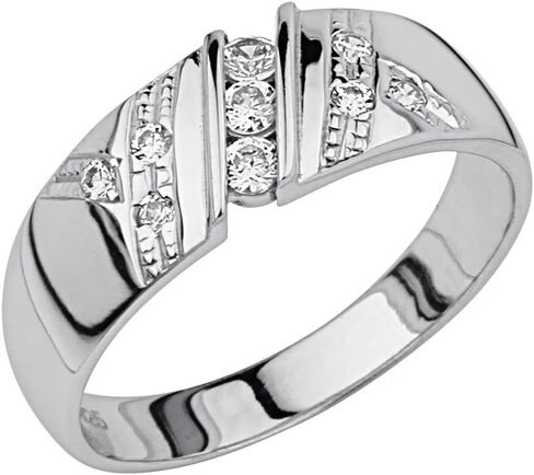 The World Jewelry Center .925 Sterling Silver Rhodium Plated Ribbed Channel Set Men's Wedding Band in Saudi Arabia