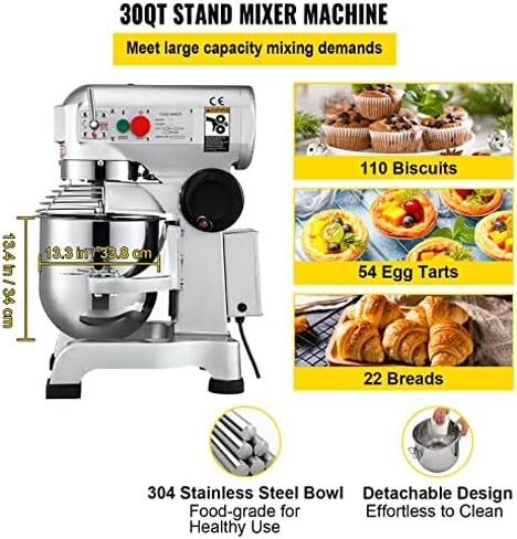 Happybuy 20Qt Commercial Food Mixer with Timing Function， Commercial Mixer 1100W Stainless Steel Bowl Heavy Duty Electric Food Mixer Commercial with 3 Speeds Adjustable, Perfect for Bakery Pizzeria in Saudi Arabia