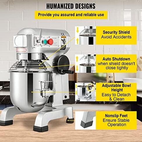Happybuy 20Qt Commercial Food Mixer with Timing Function， Commercial Mixer 1100W Stainless Steel Bowl Heavy Duty Electric Food Mixer Commercial with 3 Speeds Adjustable, Perfect for Bakery Pizzeria in Saudi Arabia