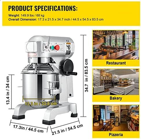 Happybuy 20Qt Commercial Food Mixer with Timing Function， Commercial Mixer 1100W Stainless Steel Bowl Heavy Duty Electric Food Mixer Commercial with 3 Speeds Adjustable, Perfect for Bakery Pizzeria in Saudi Arabia