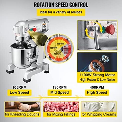 Happybuy 20Qt Commercial Food Mixer with Timing Function， Commercial Mixer 1100W Stainless Steel Bowl Heavy Duty Electric Food Mixer Commercial with 3 Speeds Adjustable, Perfect for Bakery Pizzeria in Saudi Arabia