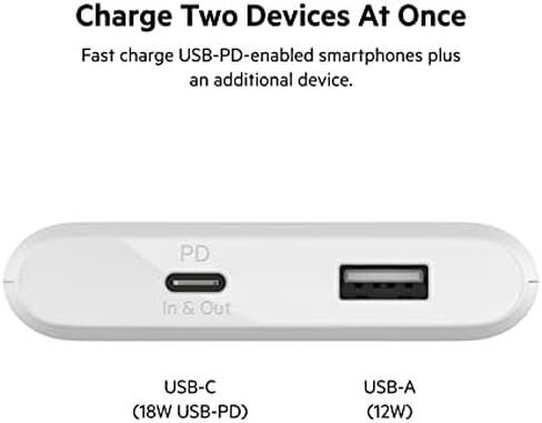 Belkin USB-C Power Bank 10K, Fast Charging Portable Battery Pack w/USB-C + USB Ports-White & 40W Dual Port USB C Wall Charger-USB Type C Charger Fast Charging-USBC Charger in Saudi Arabia