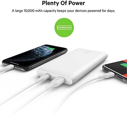 Belkin USB-C Power Bank 10K, Fast Charging Portable Battery Pack w/USB-C + USB Ports-White & 40W Dual Port USB C Wall Charger-USB Type C Charger Fast Charging-USBC Charger in Saudi Arabia