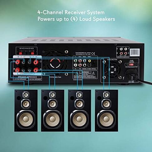 Pyle 4-Channel Home Theater Bluetooth Amplifier Receiver - 3000 Watt Stereo Speaker Home Audio Receiver w/ Radio, USB, 2 Microphone w/ Echo for Karaoke, CD DVD Player, LCD, Rack Mount - Pyle PD3000BT in Kuwait