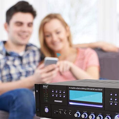 Pyle 4-Channel Home Theater Bluetooth Amplifier Receiver - 3000 Watt Stereo Speaker Home Audio Receiver w/ Radio, USB, 2 Microphone w/ Echo for Karaoke, CD DVD Player, LCD, Rack Mount - Pyle PD3000BT in Kuwait