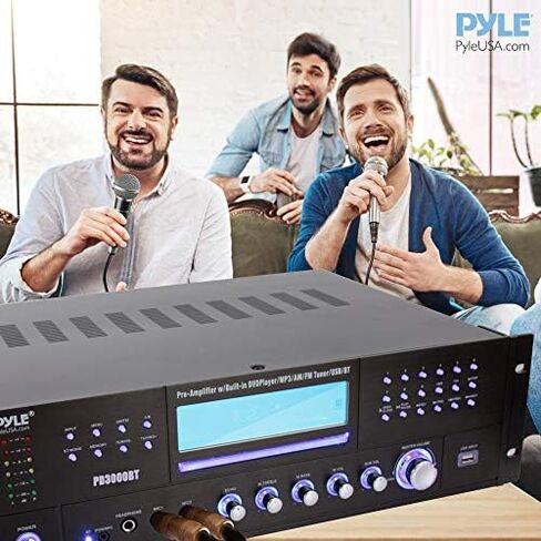Pyle 4-Channel Home Theater Bluetooth Amplifier Receiver - 3000 Watt Stereo Speaker Home Audio Receiver w/ Radio, USB, 2 Microphone w/ Echo for Karaoke, CD DVD Player, LCD, Rack Mount - Pyle PD3000BT in Kuwait
