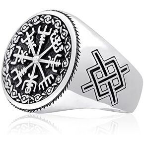 925 Sterling Silver Vegvisir Icelandic Viking Aegishjalmur Magical Staves Compass Norse Ring in Saudi Arabia