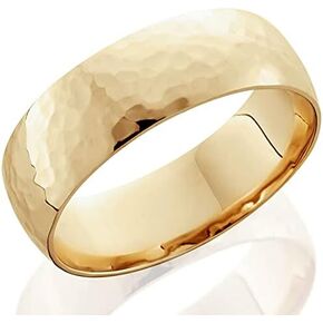 14K Yellow Gold 7mm High Polished Ring Hammered Men's Wedding Band in Saudi Arabia