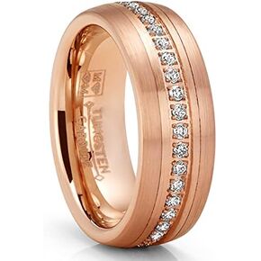 Metal Masters Co. Mens Rose Goldtone Eternity Tungsten Carbide Ring Dome Wedding Band CZ 8MM in Kuwait