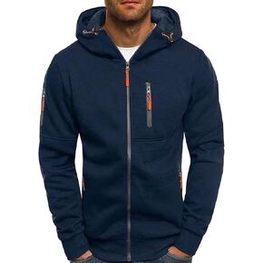 Fleece Hoodies for Men Long Sleeve Full Zip Up Sports Sweatshirt Lightweight Slim Fit Hoodie with Zip Pockets (Black,Large) in Kuwait