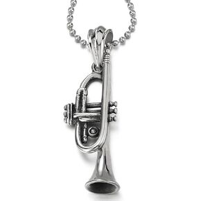 COOLSTEELANDBEYOND Trumpet Pendant Necklace for Men Women Stainless Steel with 30 inches Ball Chain in Kuwait