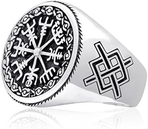 925 Sterling Silver Vegvisir Icelandic Viking Aegishjalmur Magical Staves Compass Norse Ring in Saudi Arabia