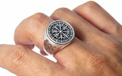 925 Sterling Silver Vegvisir Icelandic Viking Aegishjalmur Magical Staves Compass Norse Ring in Saudi Arabia