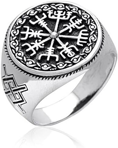 925 Sterling Silver Vegvisir Icelandic Viking Aegishjalmur Magical Staves Compass Norse Ring in Saudi Arabia