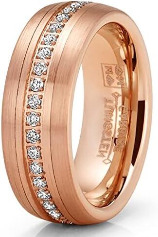Metal Masters Co. Mens Rose Goldtone Eternity Tungsten Carbide Ring Dome Wedding Band CZ 8MM in Kuwait