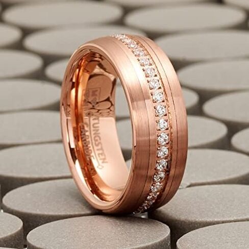 Metal Masters Co. Mens Rose Goldtone Eternity Tungsten Carbide Ring Dome Wedding Band CZ 8MM in Kuwait