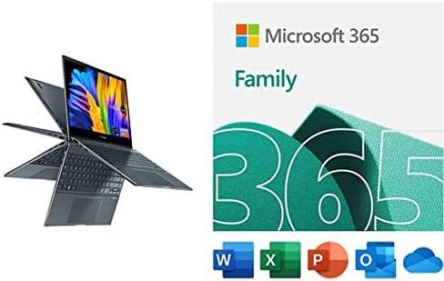 ASUS ZenBook Flip 13 OLED Ultra Slim 2 في 1 كمبيوتر محمول 13.3 بوصة OLED FHD تعمل باللمس، Intel Evo Platform Core i7-1165G7، Windows 11، Pine Gray مع Microsoft 365 Family | اشتراك لمدة 15 شهرًا | تنزيل الكمبيوتر الشخصي in Kuwait
