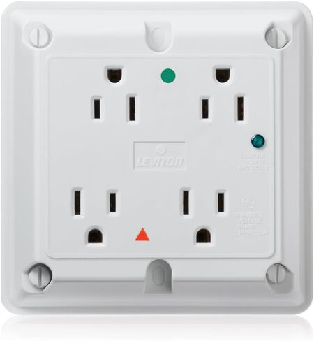 Leviton 8480-IGW 15 Amp, 125 Volt, 4-In-1 Receptacle, Straight Blade, Industrial Series Extra Heavy Duty Hospital Grade, Grounding, Surge with Indicator Light, White in Saudi Arabia