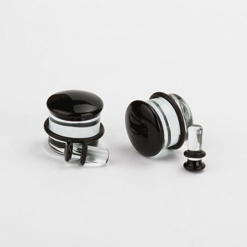KUBOOZ(1 Pair Black-Surface Glass O-Ring Ear Plugs Tunnels Gauges Stretcher Piercings 8g in Kuwait