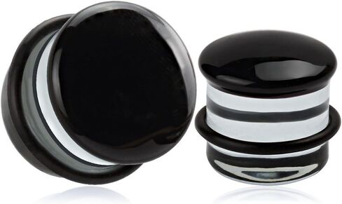 KUBOOZ(1 Pair Black-Surface Glass O-Ring Ear Plugs Tunnels Gauges Stretcher Piercings 8g in Kuwait