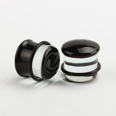 KUBOOZ(1 Pair Black-Surface Glass O-Ring Ear Plugs Tunnels Gauges Stretcher Piercings 8g in Kuwait