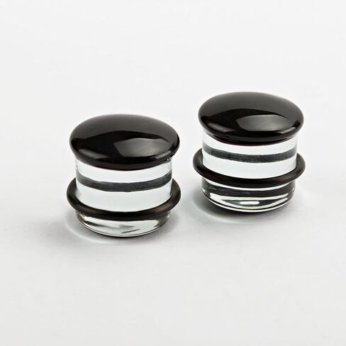 KUBOOZ(1 Pair Black-Surface Glass O-Ring Ear Plugs Tunnels Gauges Stretcher Piercings 8g in Kuwait