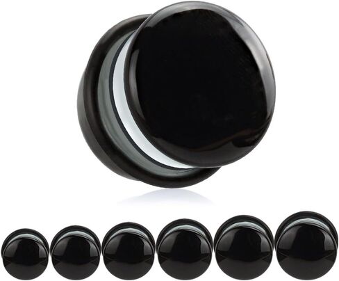 KUBOOZ(1 Pair Black-Surface Glass O-Ring Ear Plugs Tunnels Gauges Stretcher Piercings 8g in Kuwait