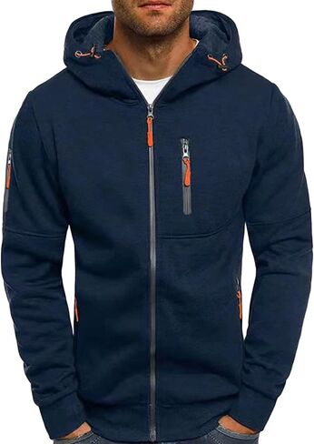 Fleece Hoodies for Men Long Sleeve Full Zip Up Sports Sweatshirt Lightweight Slim Fit Hoodie with Zip Pockets (Black,Large) in Kuwait