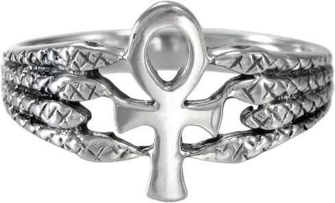 Sterling Silver Serpent and Egyptian Ankh Ring (Size 4-15) in Kuwait