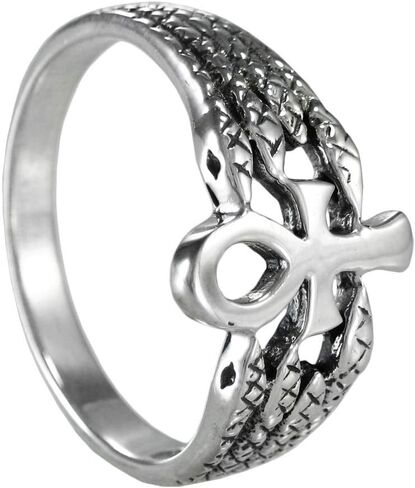 Sterling Silver Serpent and Egyptian Ankh Ring (Size 4-15) in Kuwait
